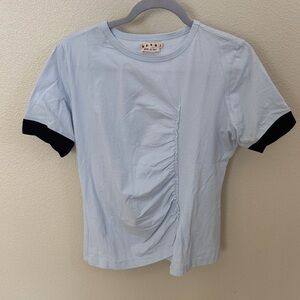 Marni Light Blue Ruched Tee with Black Trim